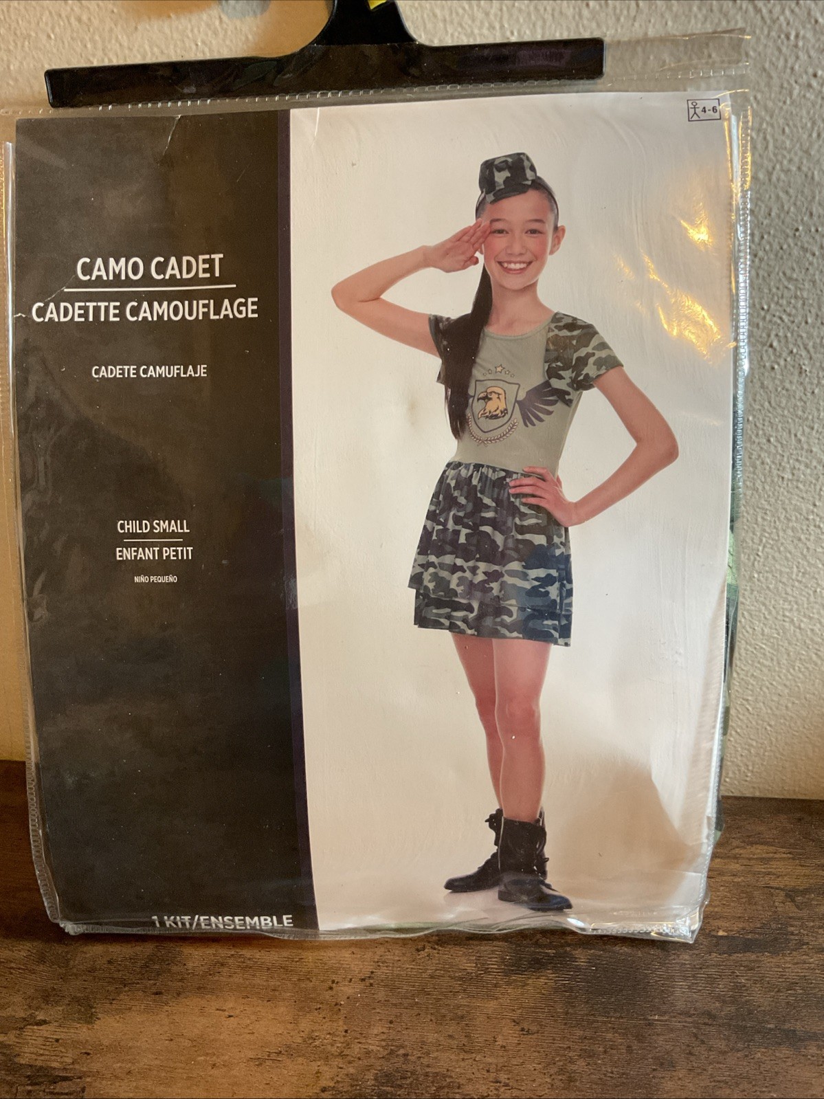 New Girls Camo Army Cadet Camouflage Halloween Costume Hat & Dress Small 4-6