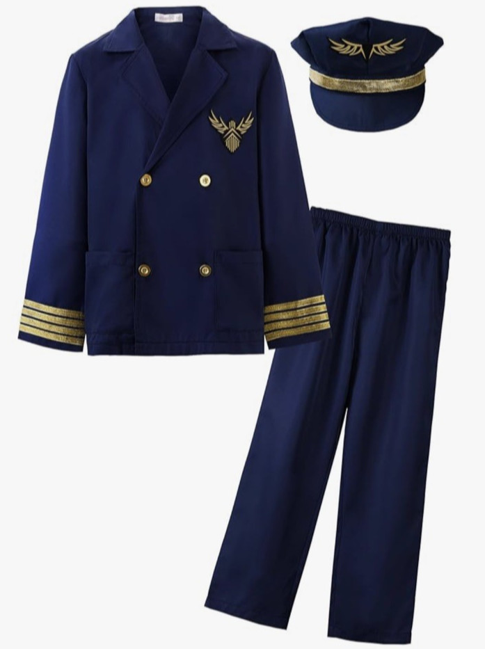 ReliBeauty Kids Pilot Costume, Role Play Outfit with Jacket, Pants, and Hat