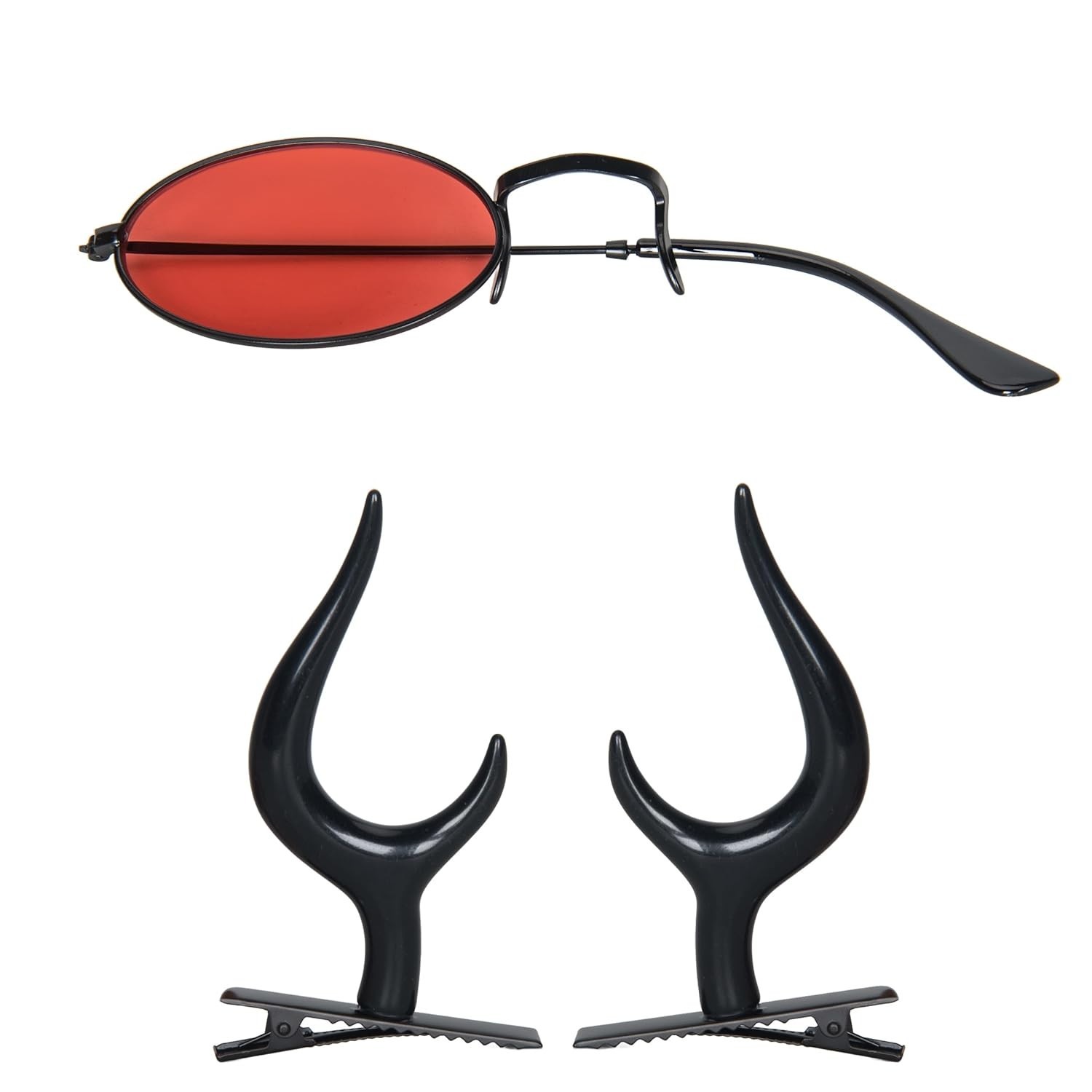Miss U Hair Black Horns and Red Monocle COSPLAY Headwear Accessories Set