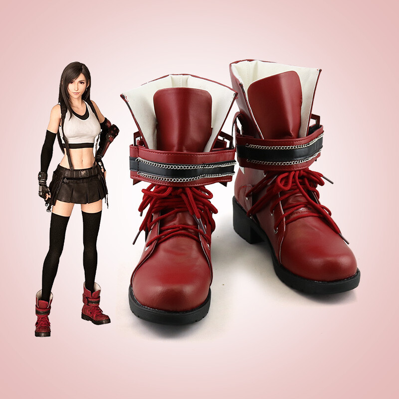 Final Fantasy Ⅶ Remake Tifa Lockhart Cosplay Shoes Bootie Red Women Cos Shoes &
