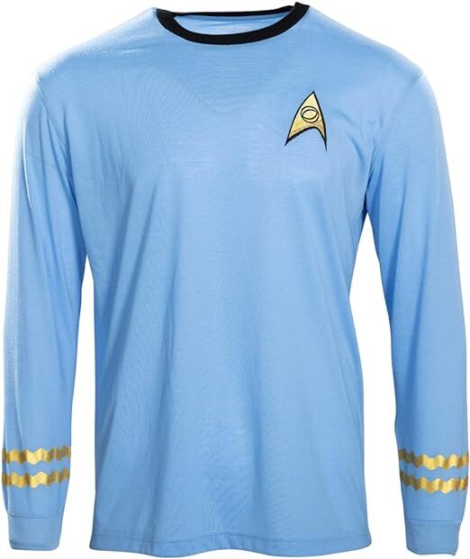 Adult Star Trek Long Sleeve Halloween Costume T-shirt Spock Blue Cosplay Tee