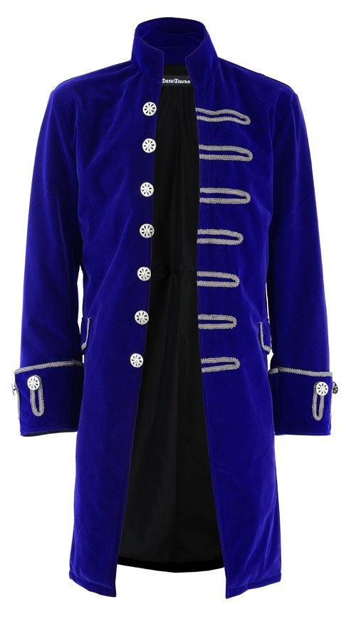 Handmade Renaissance Men’s Velvet Goth Steampunk Victorian Frock Coat/Blue