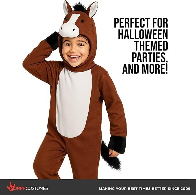 Morph Kids Horse Costume Boys Girls Farm Animal Jumpsuit 4 – 14 Yrs Halloween