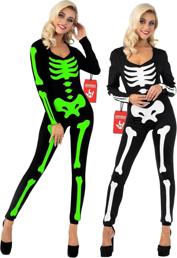 Morph Costumes Glow In Dark Skeleton Fitted Black Bodysuit Sz Large