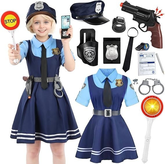 Luucio Police Costume for Girls, Police Officer Costume for Kids with Accessorie