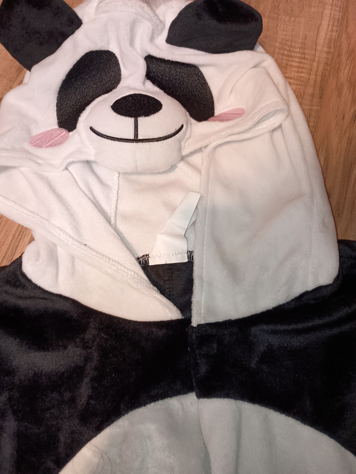 Child’s Panda Hooded One-Piece Polyester Costume Jumpsuit Black/White Size L