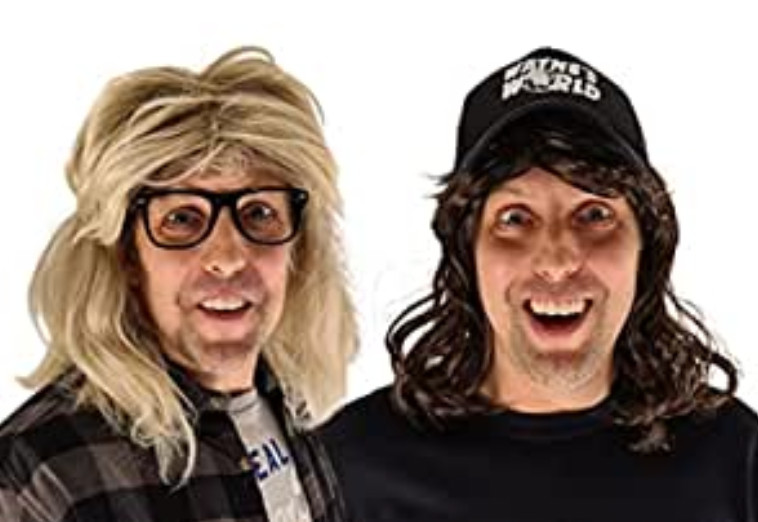 Wayne’s Costume Set Garth Wig and Glasses with Wayne Wig and Waynes Hat