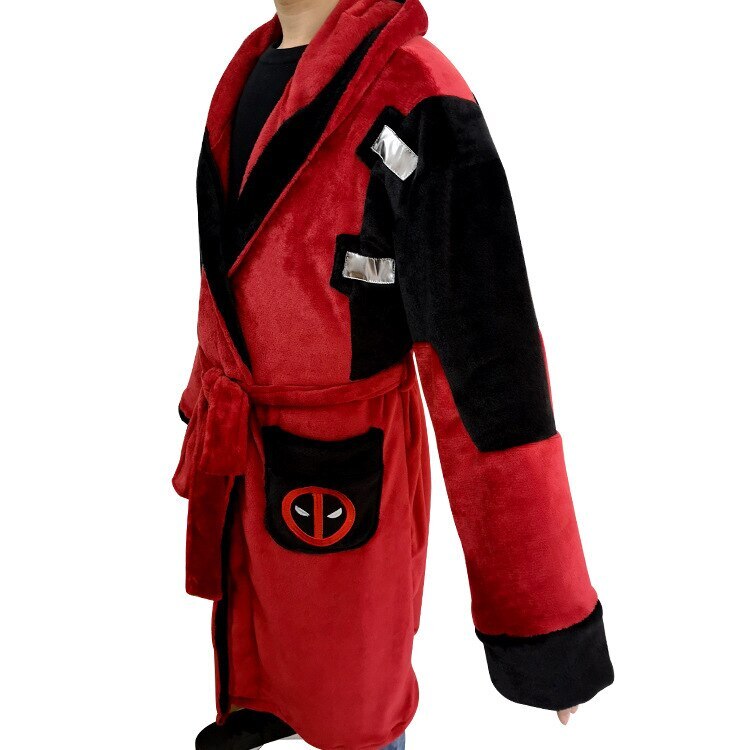 Deadpool Bathrobe Adult Unisex Winter Warm Flannel Hooded Pajamas Sleepwear Gift