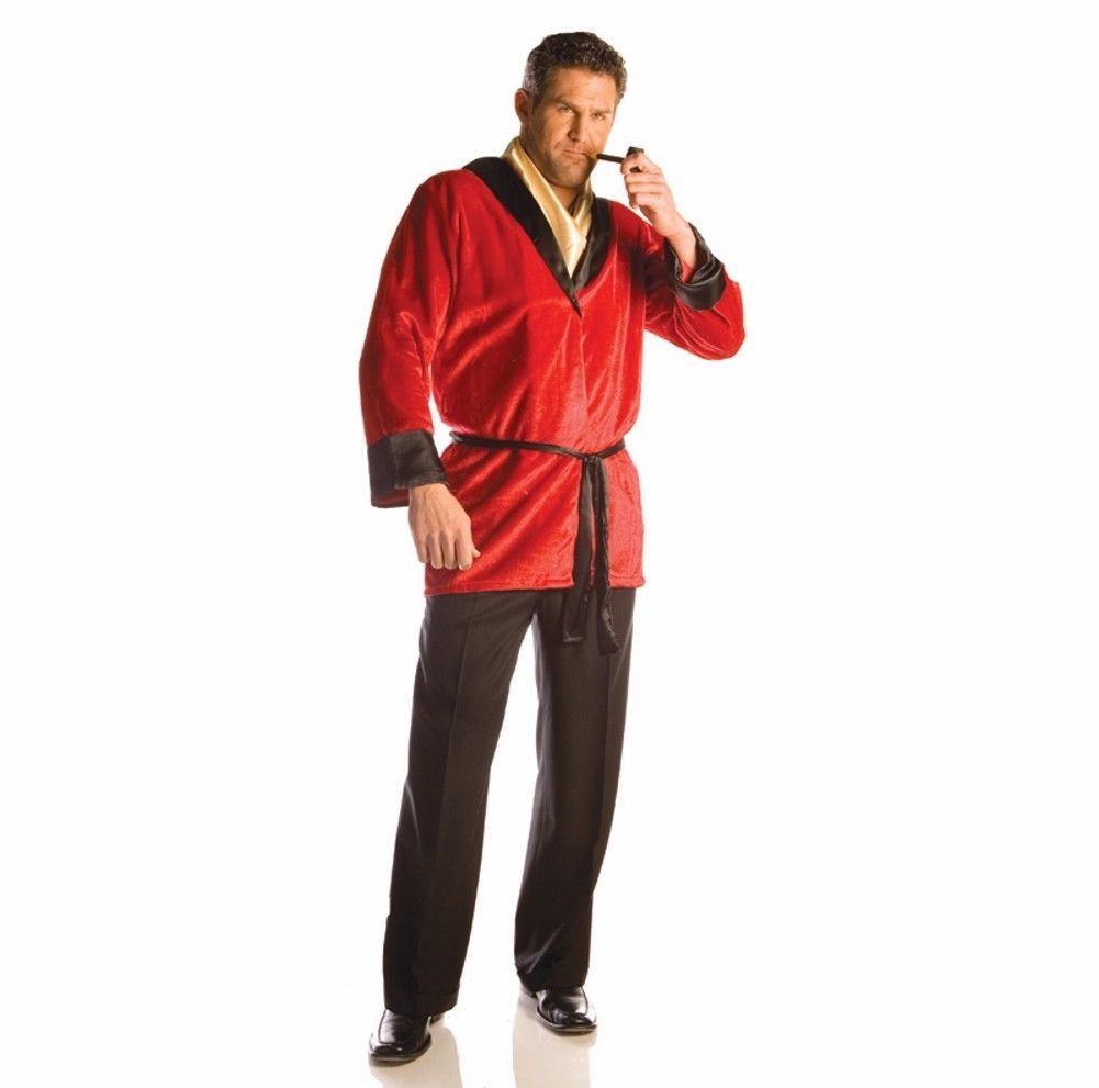 SMOKING JACKET COSTUME RED ROBE HUGH HEFNER PLAYBOY MILLIONAIRE MOGUL MOFIA NEW