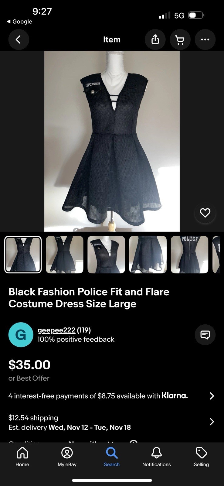 Starline Black Fashion Police Fit and Flare Costume Dress Size Large
