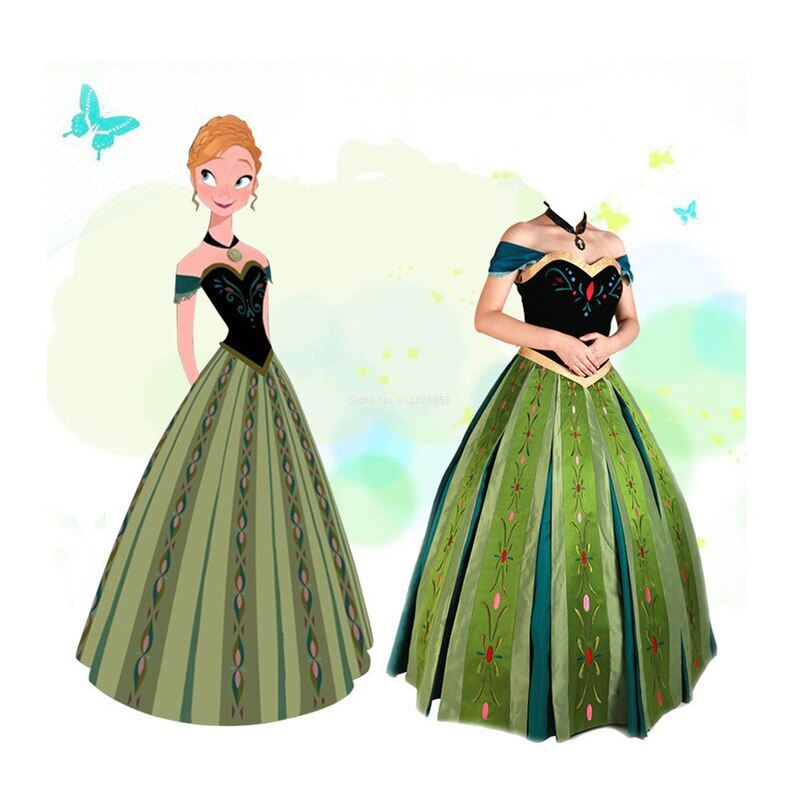 Princess Anna Cosplay Costume Women Carnival Party Dress Necklace Suit Anna Wig