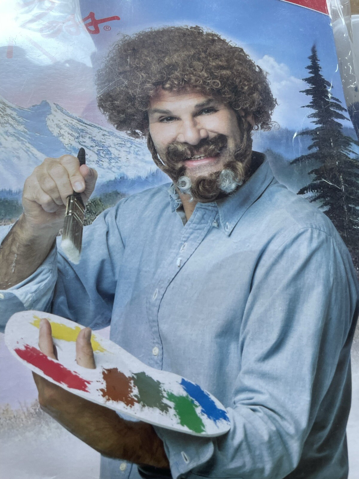 Rasta Imposta Bob Ross Costume Kit with Afro Beard Brush Pallet NIP
