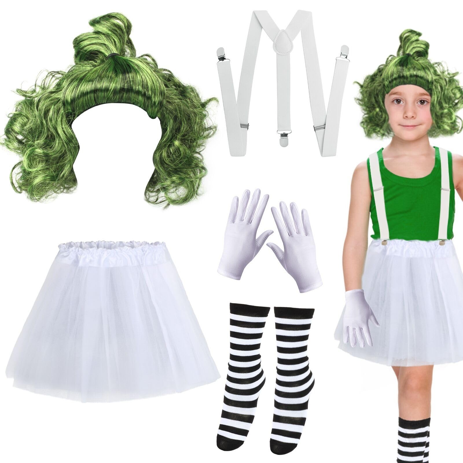 5 Pcs Kids Halloween Green Wig Costume Set – Book Week & Movie Character Accesso