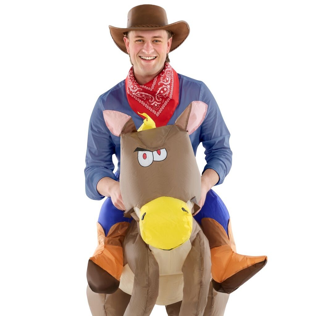 Adult Ride On Inflatable Horse Costume Funny Animal Blow Up Suit Halloween