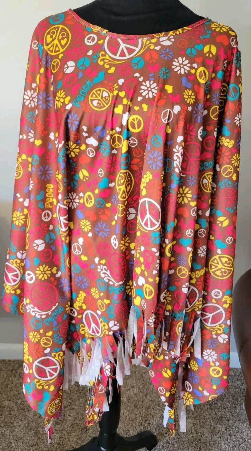 Retro 60s Hippie Cape Shawl Poncho Festival Concert Halloween Brown W Fringe