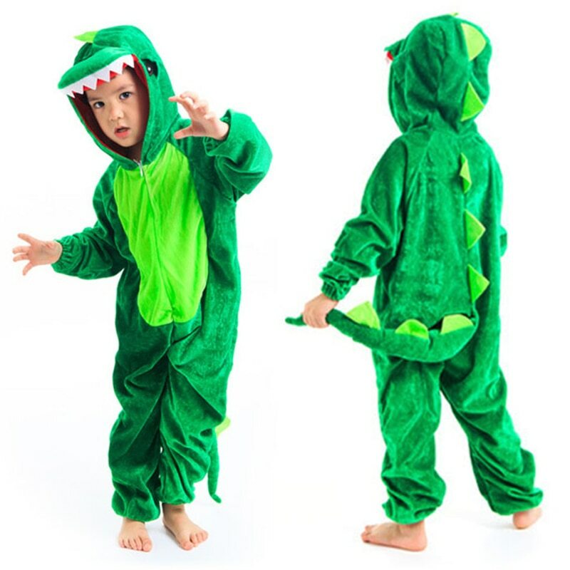 Kids Child Animal Dinosaur Kugurumi Costume Cosplay Boys Green Black Fancy Dress