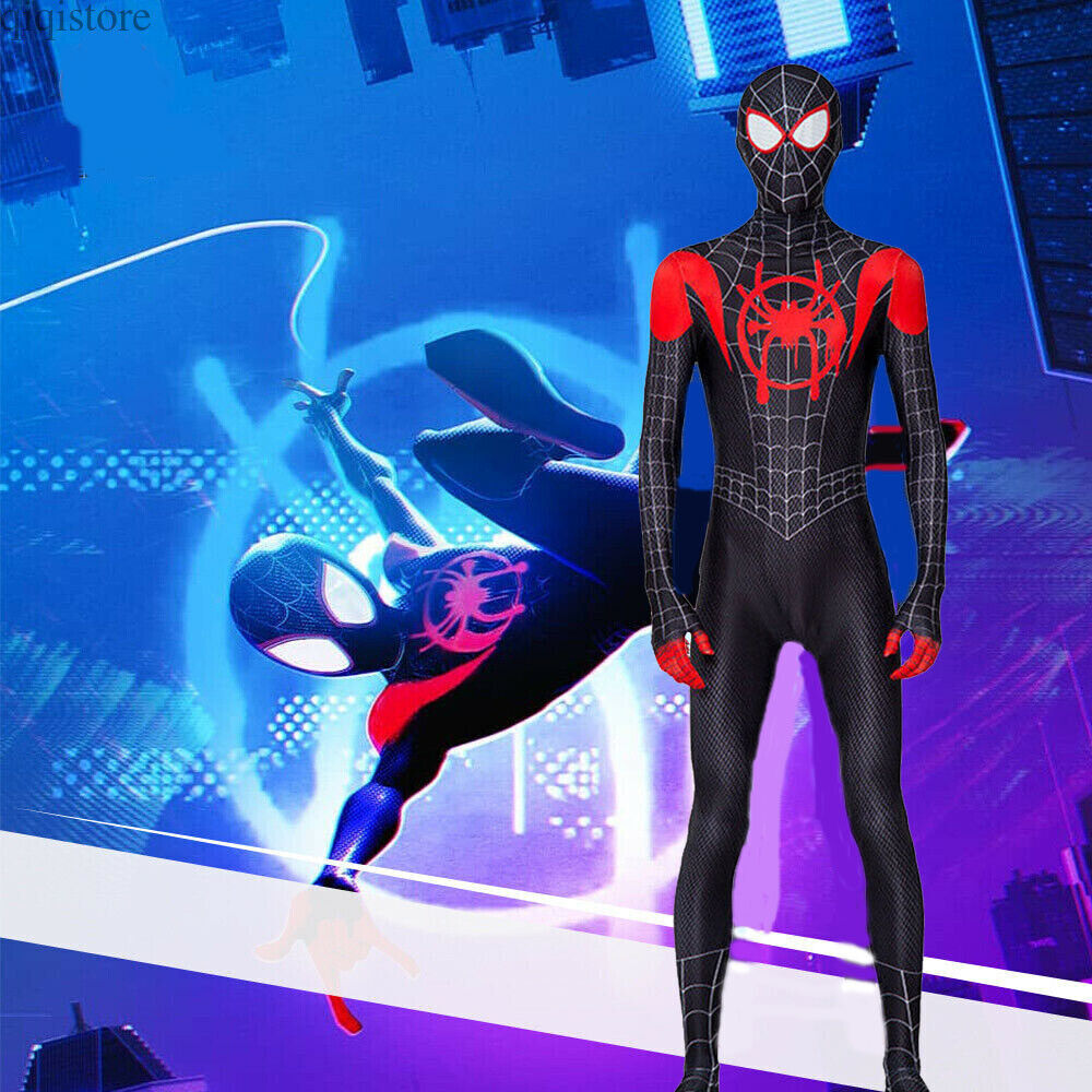 Miles Morales Spiderman Jumpsuit Kids/Adult Costume Cosplay Mask+Bodysuit110-190