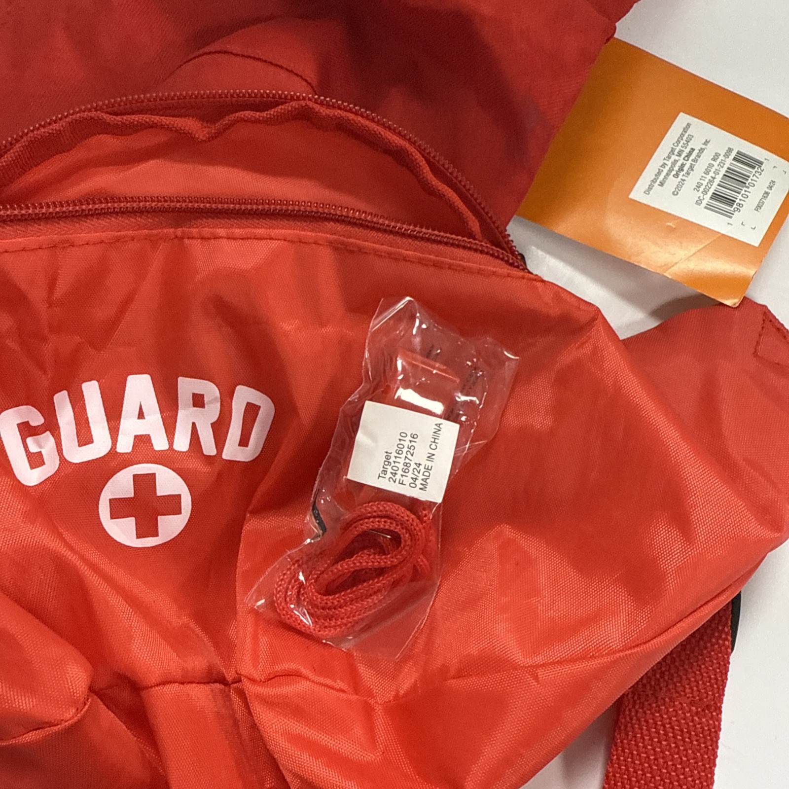 Adult Lifeguard Halloween Costume Kit Red Bucket Hat Belt Bag Whistle One Size