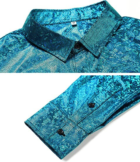 Cotton Blend Men’s Fashion Shiny Long Sleeve Button Up Shirt