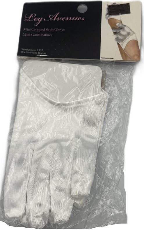 Mini Cropped Satin Gloves – White – One Size Fits Most – Nylon Spandex Blend