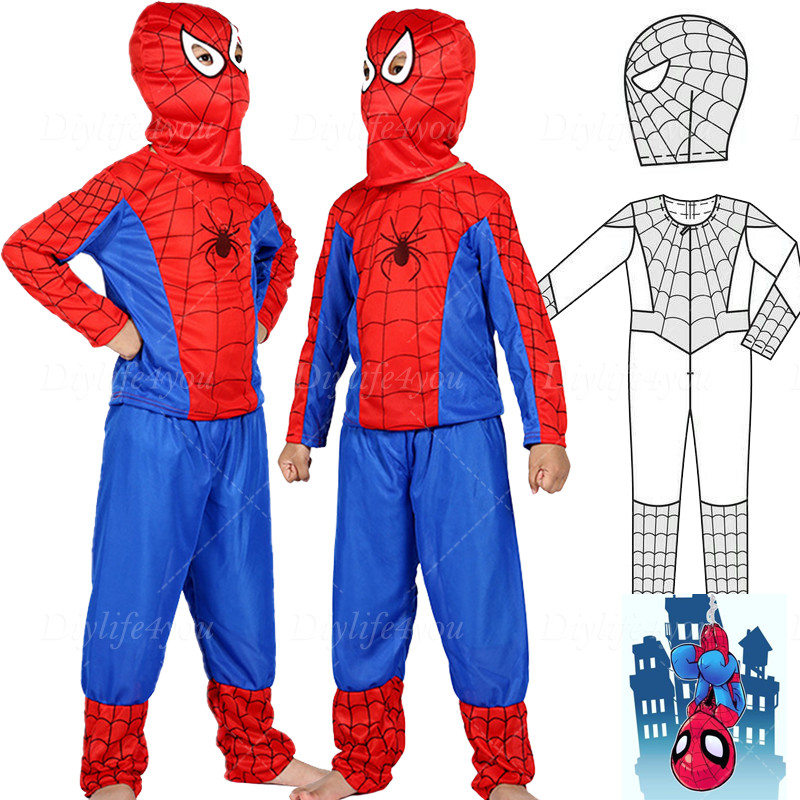 3-7Age Kids SpiderMan Cosplay Costume Boys Tobey Maguire Outfit Jumpsuit Clothes