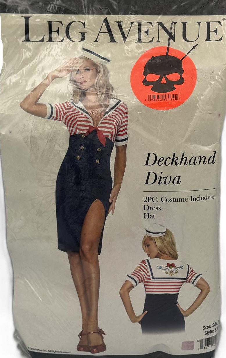 2PC Women’s Deckhand Diva Costume – Dress, Hat – Small/Medium, 100% Polyester