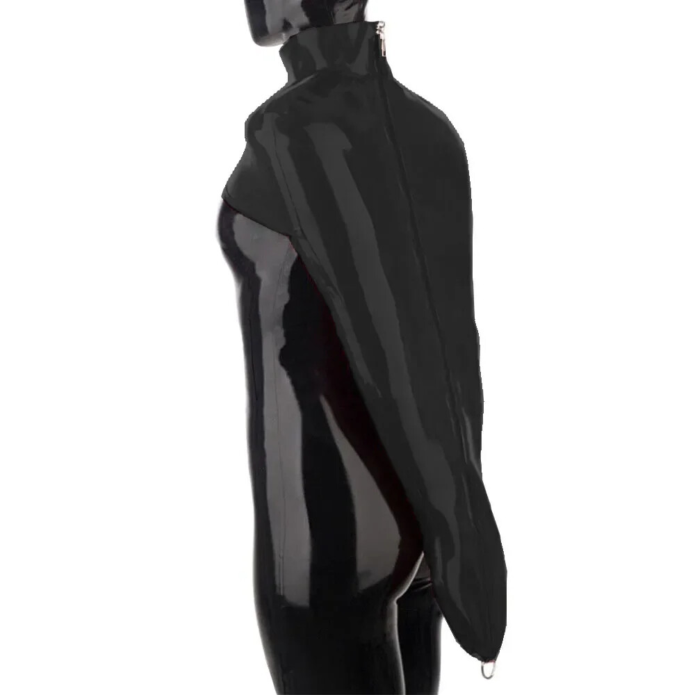 Wet PVC Leather Full Sleeves Tops High Neck Bodycon Hand Restraint Back Zipper