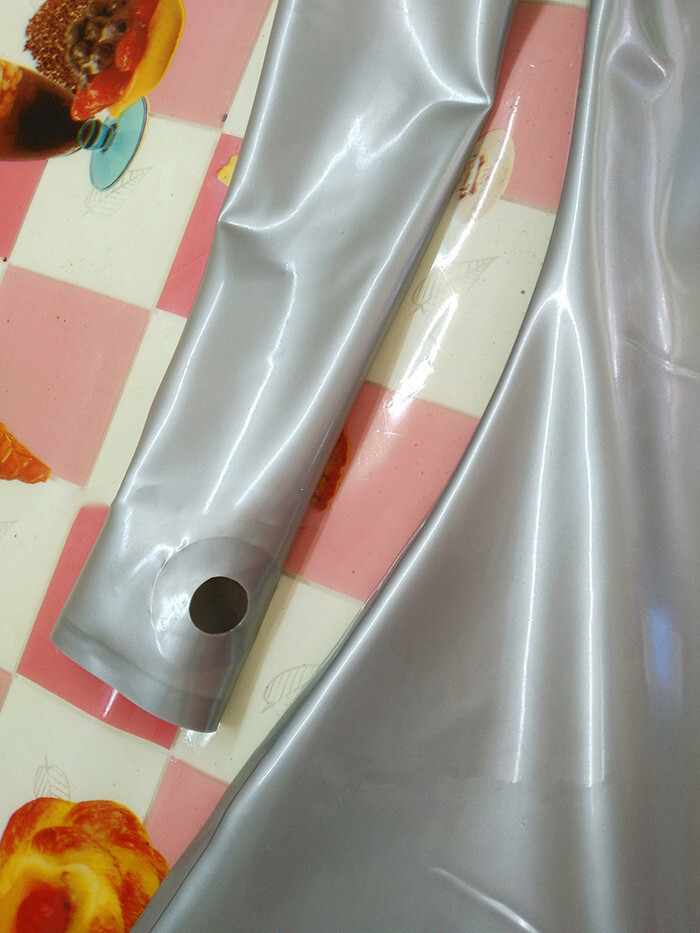Sliver latex gummi catsuit with socks front zip front hole 0.4mm custom made