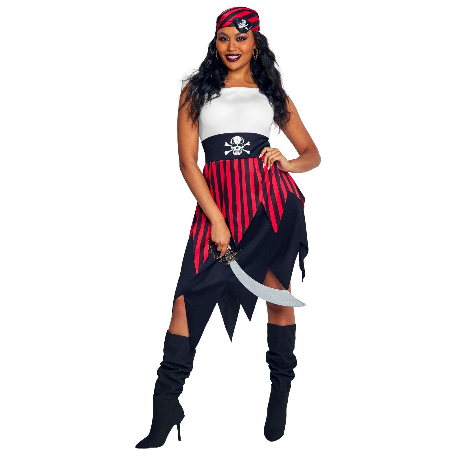 Women`s Pirate Costume Size S – XL Ladies Caribbean Buccaneer Wench Halloween