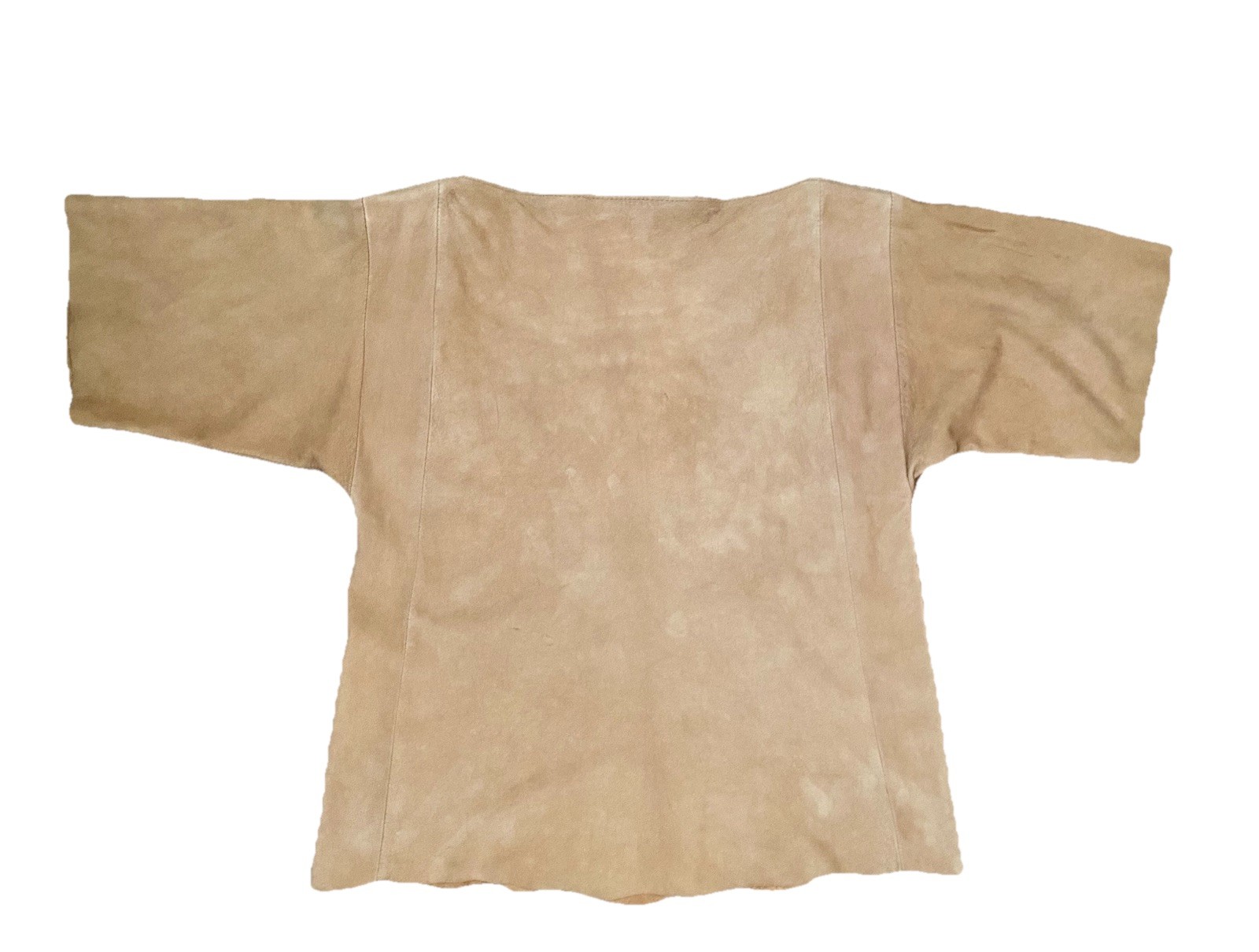 Vintage Unique Mens S/M Tan Suede Renaissance Pirate Boatneck SS Shirt Handmade