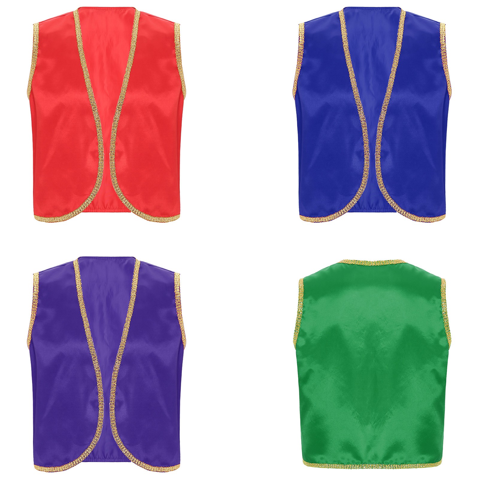 US Mens Arabian Prince Costume Satin Sleeveless Vest Waistcoat Halloween Xmas