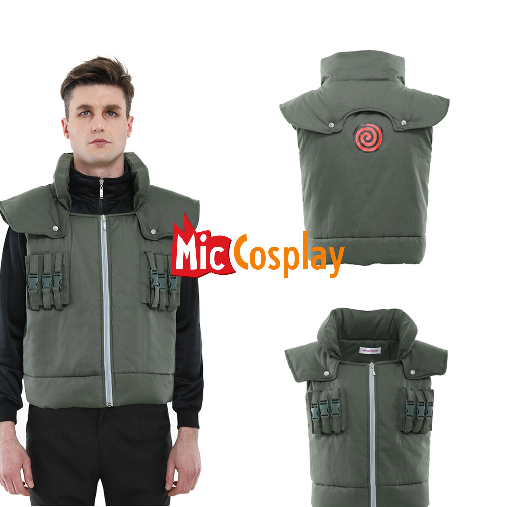 Men’s Anime Cosplay Costume Ninja Vest Halloween Green Zipper Daily Vest
