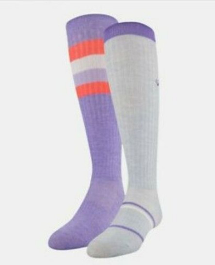Under Armour Girls’ Knee High Over-The-Calf Socks – 2 Pack, Purple/Grey