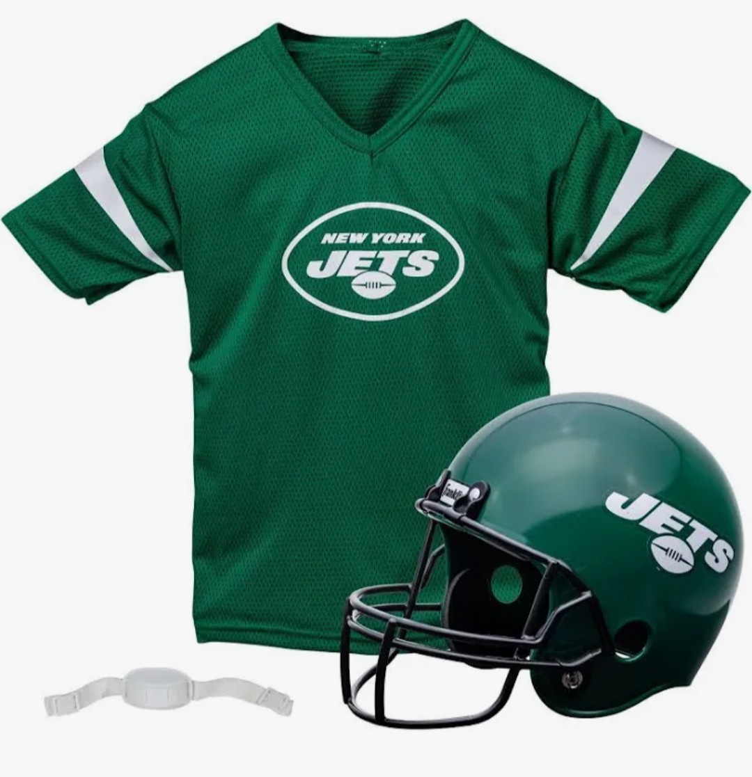 New York Jets Youth NFL Helmet & Jersey 3pc Set One Size Fits All