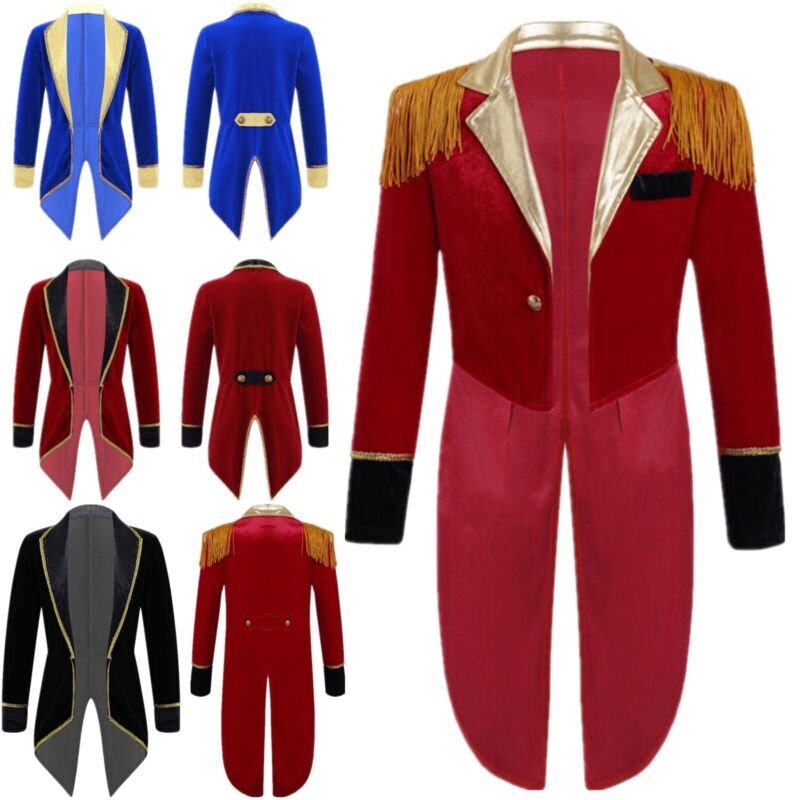 US Kids Circus Ringmaster Coats Tuxedo Jackets Halloween Prince Costume Cosplay