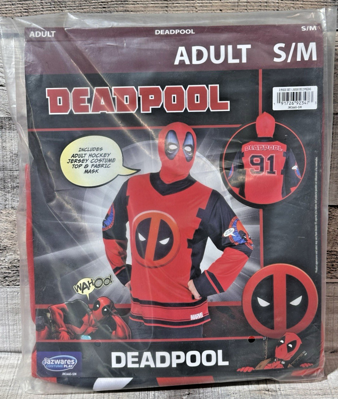 Deadpool Men’s Halloween Costume Hockey Jersey Top & Mask Adult S/M