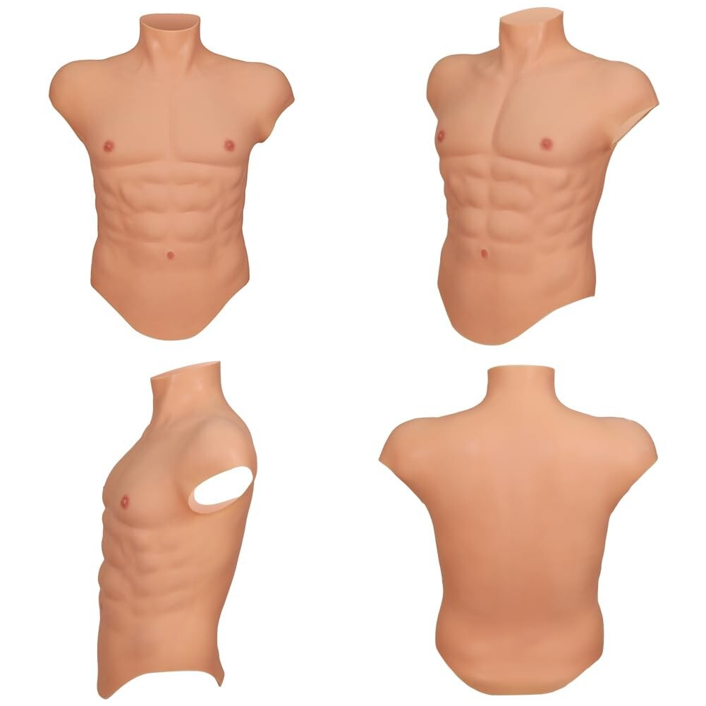 Silicone Muscle Chest Realistic BodySuit Male Fake Breast Plate Costume Cosplay