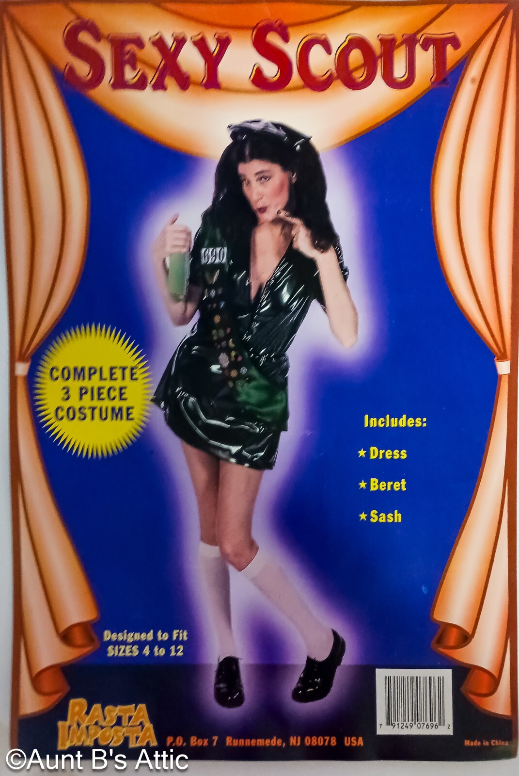 Sexy Scout Ladies Green Poly Vinyl Zip Front Dress W/ Satin Sash & Beret OS