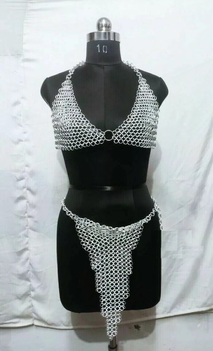 Chain mail Medieval Butted Bikini Aluminum Silver Hot Sexy Costume