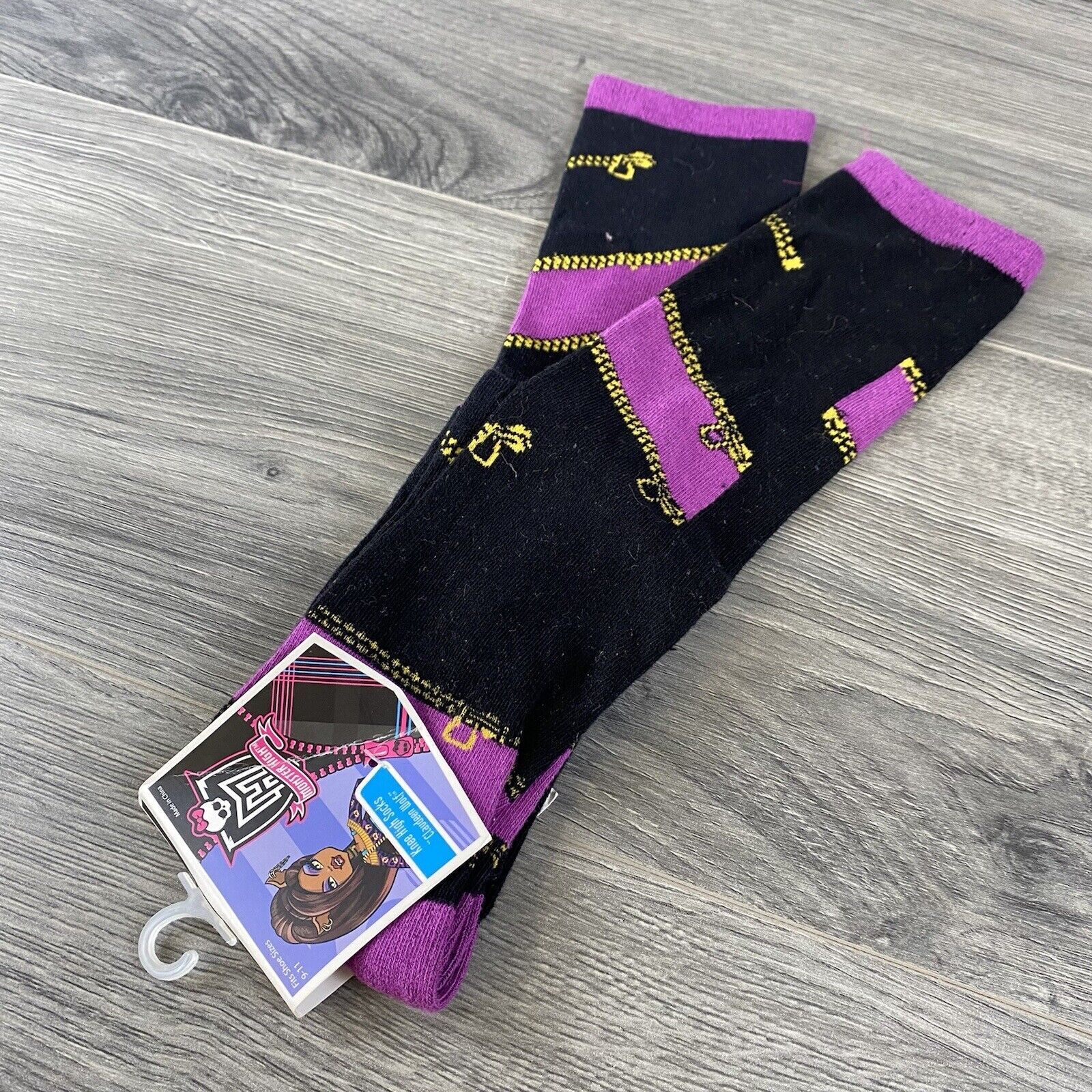 Monster High Knee High Socks Black Purple Child Fits Shoe 9-11
