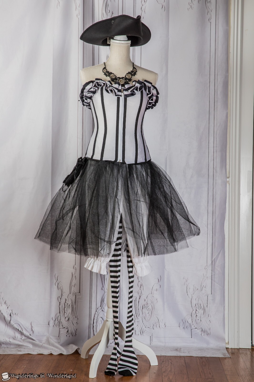 Goth Pirate Gown Small Costume B&W Stripes Steampunk Renaissance Festival