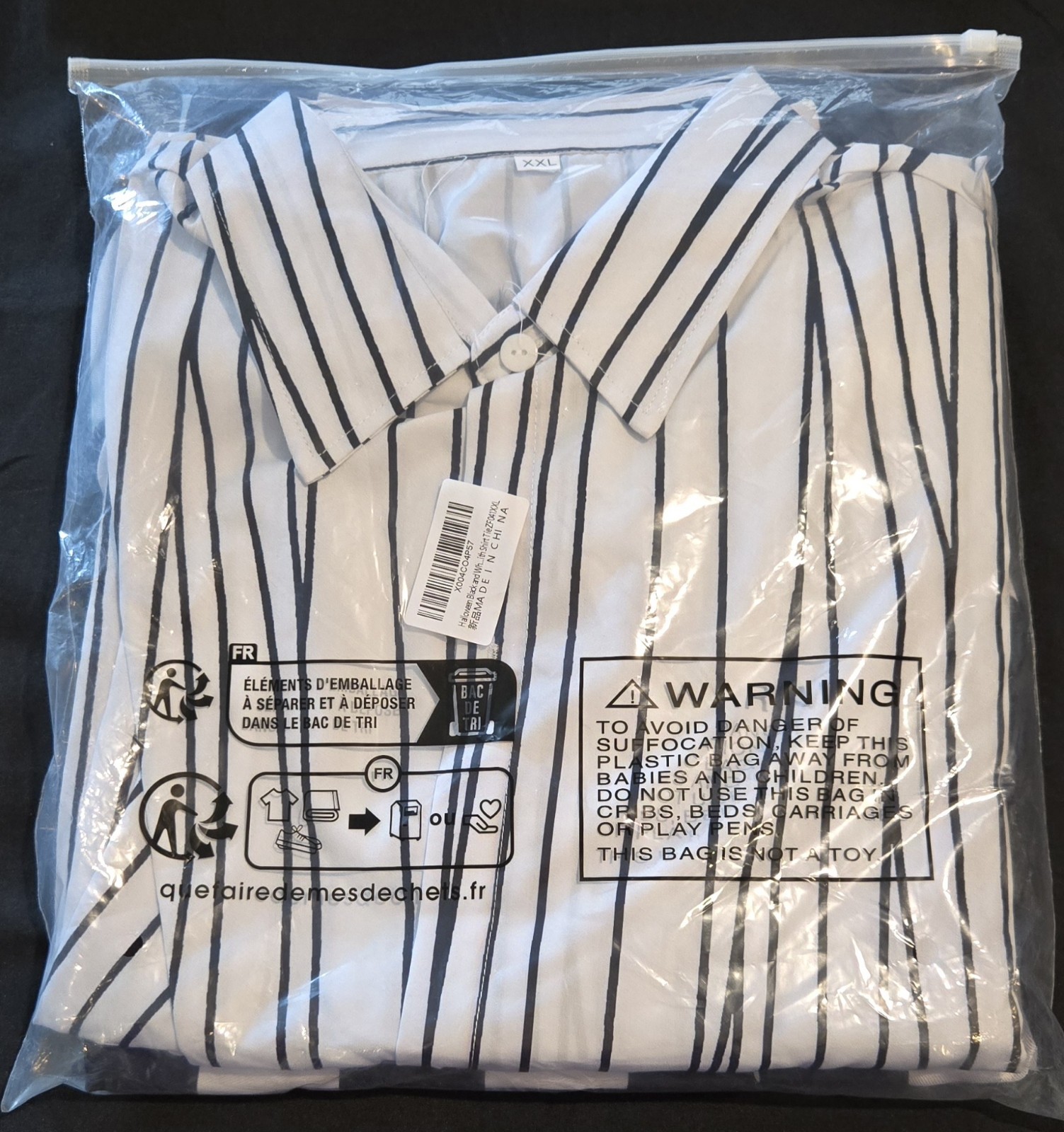 Beetlejuice Halloween 3 Piece Costume Black and White Striped Suit XXL
