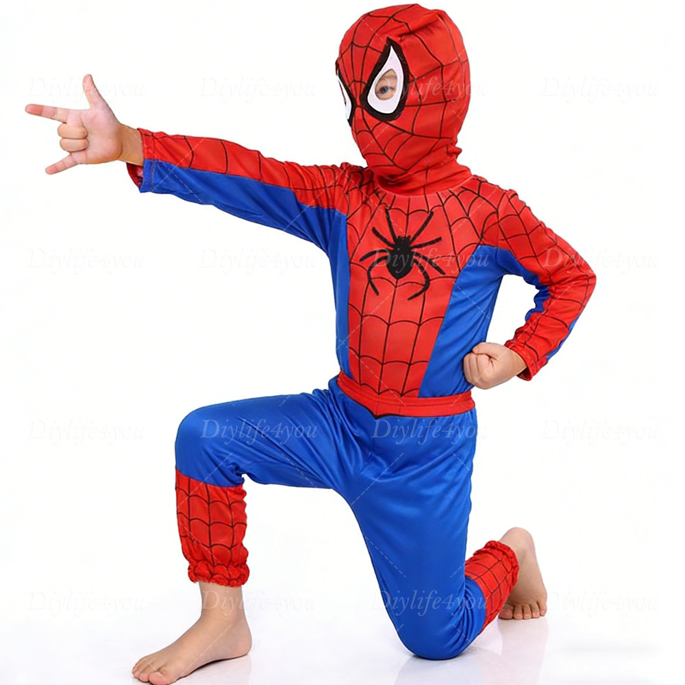 Kids SpiderMan Cosplay Costume Boys Tobey Maguire Outfit Jumpsuit Clothes 3-7Age