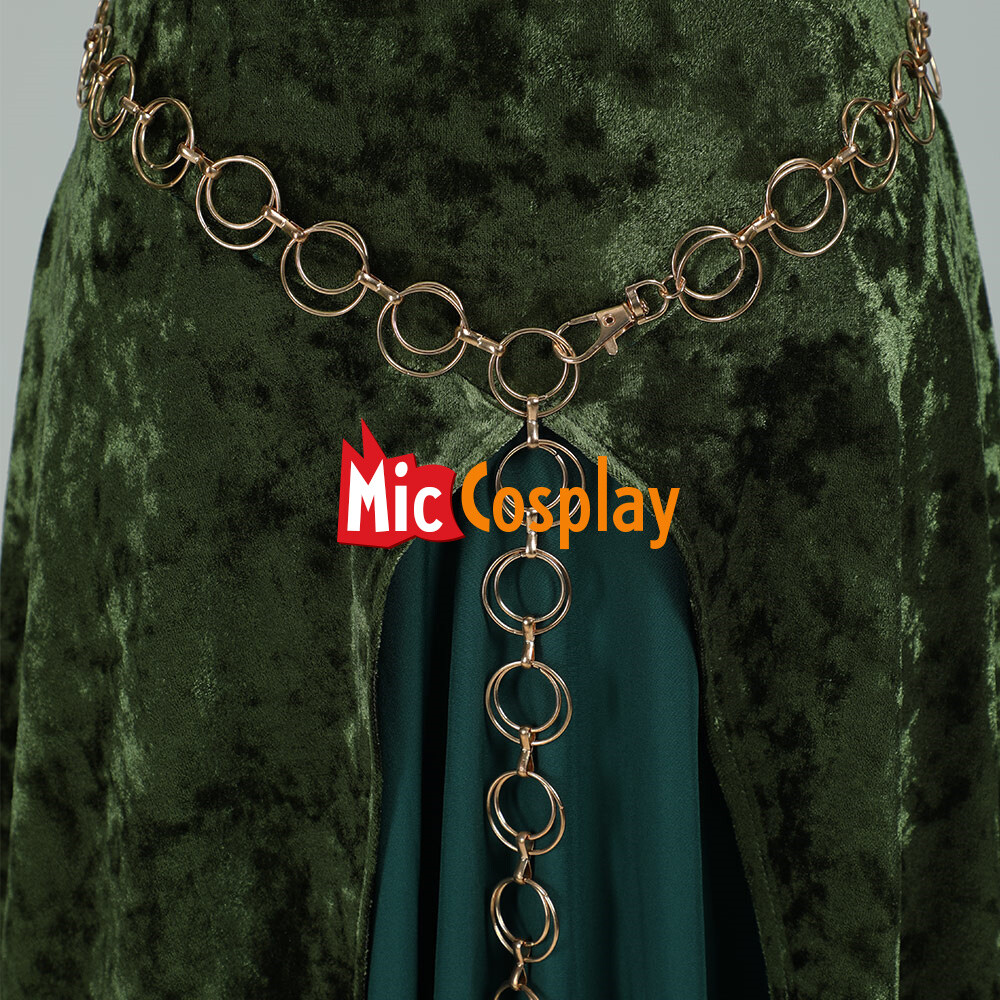 Women Medieval Style Elinor Derivative Long Wide Sleeves Green Velvet Dress