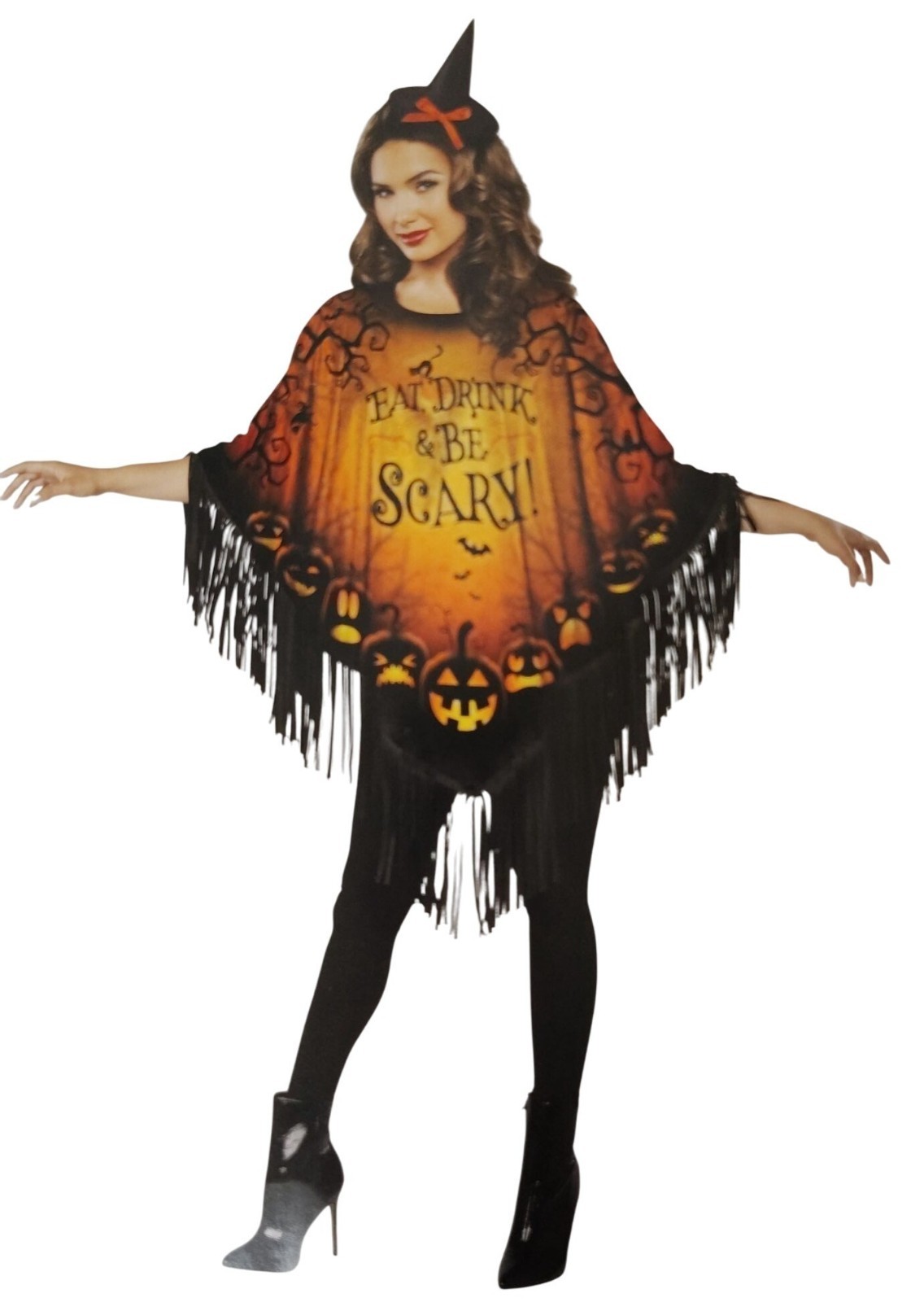 Celebrate Womens XS to XL Eat Drink & Be Scary Halloween Poncho Costume No Hat