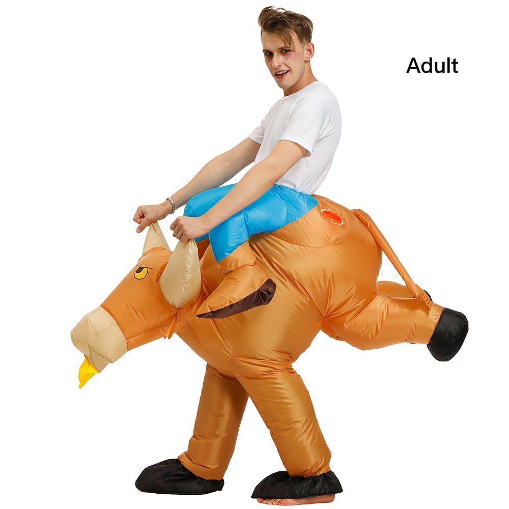 Inflatable Riding On Bull Cowboy Rider Costume Cosplay Suit w/Battery Fan Adult