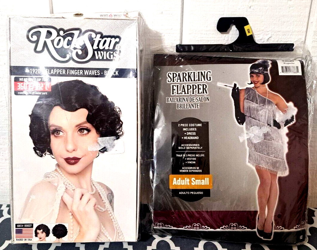 1920s Sparkling Flapper & Wig Combo Costume Party, Halloween, ETC!