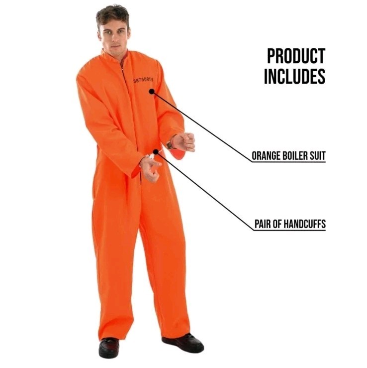 Morph Costumes Men’s Large Orange Prisoner Adult Convict Jail Jumpsuit/Handcuffs