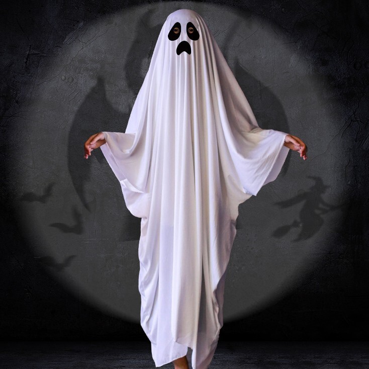 Halloween Cute Ghost Costume Makeup Cloak Robe Outfit Kids Cosplay Party Dress