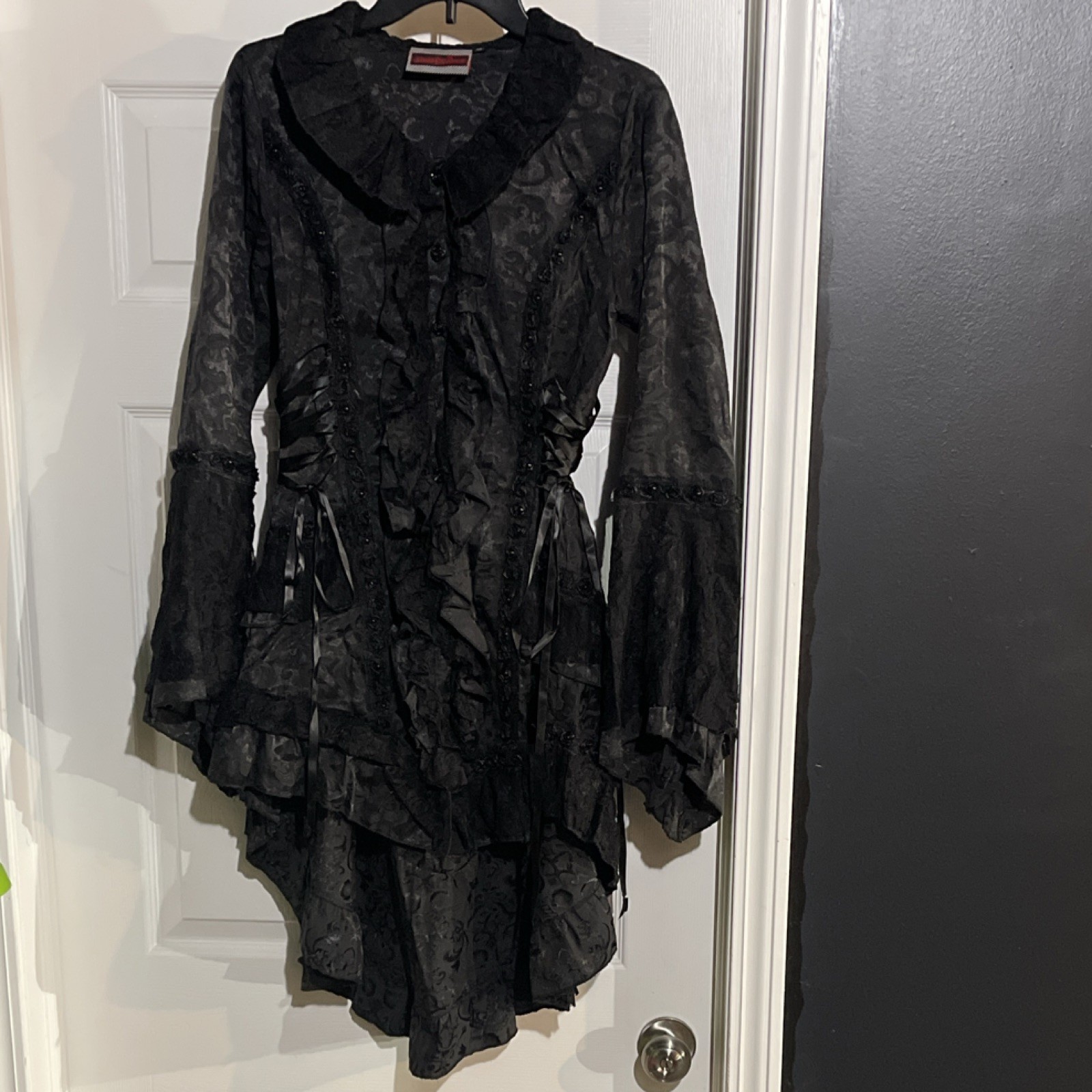 Jawbreaker Gothic Black Ruffled Lace Trim Button Flower Accents Jacket XL